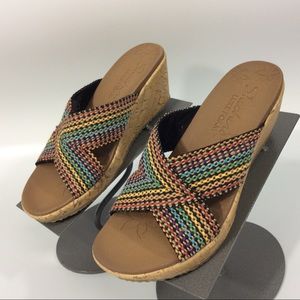 Skechers 7/4/37 Slide Sandals Multicolor Woven Textile Luxe Foam